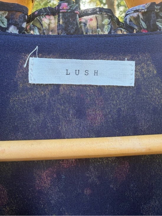 Lush Floral Smocked Mini Dress Medium Navy Blue Ruffle Long Sleeve Cottagecore - Picture 5 of 8